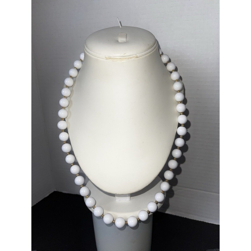Necklace White Lucite Beads Gold Spacers Vintage Classic